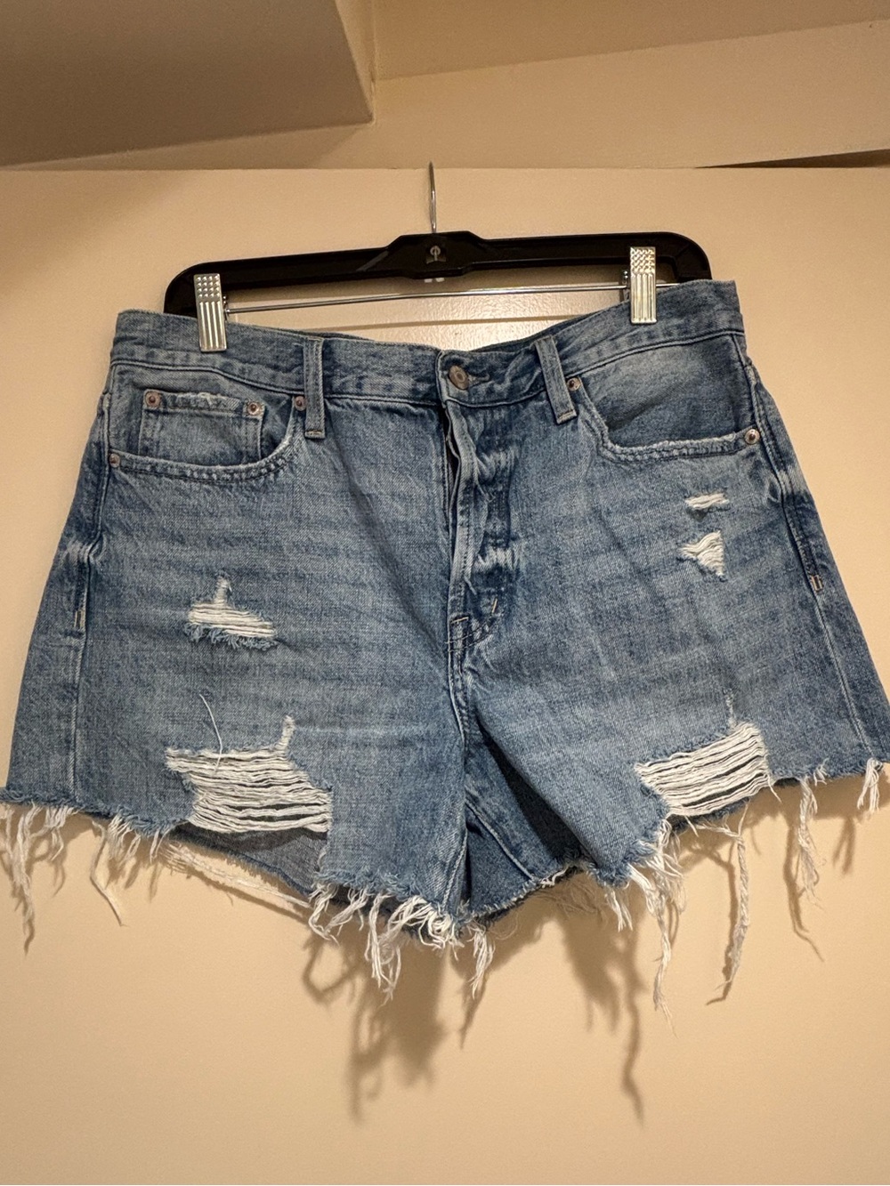 PISTOLA Light Blue Distressed High-Rise Denim Shorts